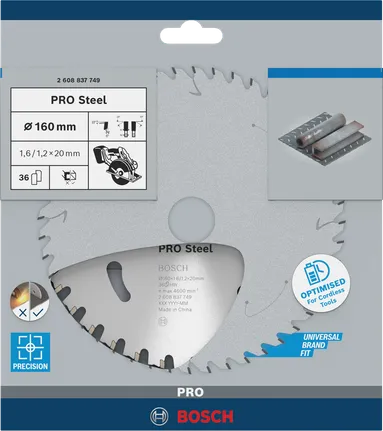 Hoja de sierra circular Bosch PRO Steel de 160 mm.